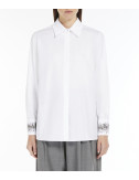 Белая классическая рубашка MAX MARA Studio 6116064206001 украшенная стразами на манжетах