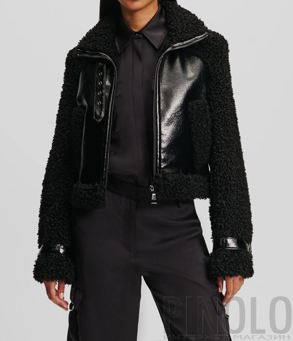 Дубленка KARL LAGERFELD 246W1507 из эко-меха черная