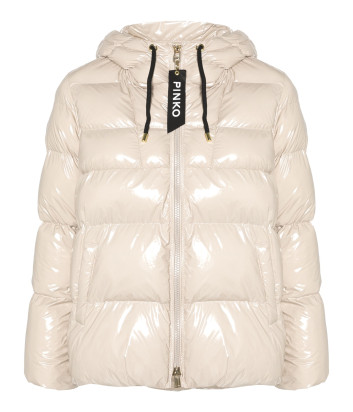 Женский пуховик PINKO 101597 A11K с глянцевой фактурой бежевый