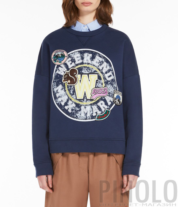 Хлопковая толстовка WEEKEND Max Mara WE5926024206001 с принтом синяя
