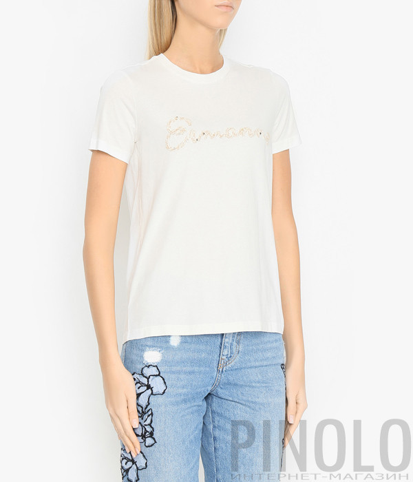 Футболка ERMANNO FIRENZE D45EL036EE9 с вышитым логотипом белая Футболка ERMANNO FIRENZE D45EL036EE9 с вышитым логотипом белая