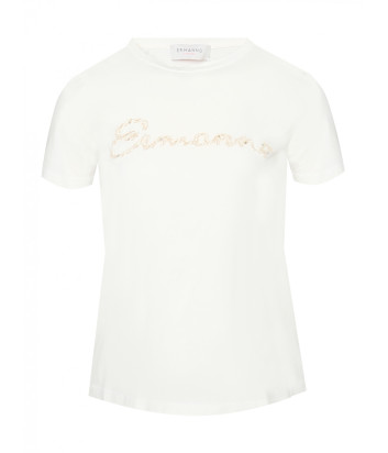 Футболка ERMANNO FIRENZE D45EL036EE9 с вышитым логотипом белая Футболка ERMANNO FIRENZE D45EL036EE9 с вышитым логотипом белая
