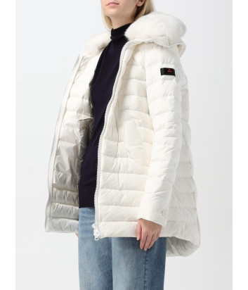 Длинный пуховик PEUTEREY PED4017 с мехом на капюшоне белый