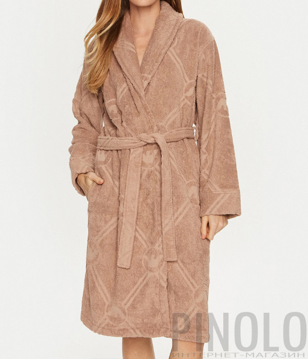 Женский хлопковый халат EMPORIO ARMANI 164886 4F291 бежевый