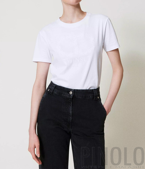 Футболка TWINSET 251TP2072 с вышитым логотипом белая