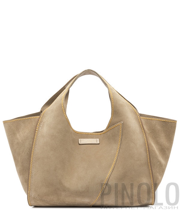 Замшевая сумка GIANNI CHIARINI EUFORIA 11655 с контрастной строчкой бежевая