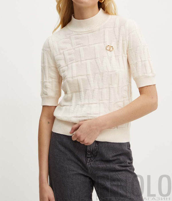 Трикотажный топ с логотипом TWINSET 242TP3600 бежевый