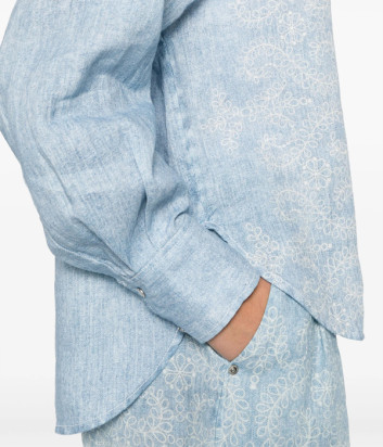 Льняная рубашка ERMANNO FIRENZE D46EK001EC0 с цветочным принтом голубая