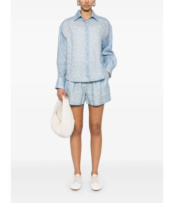 Льняная рубашка ERMANNO FIRENZE D46EK001EC0 с цветочным принтом голубая