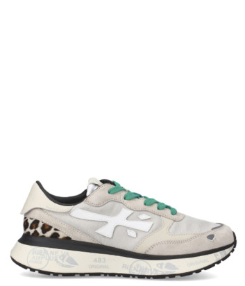 Кожаные кроссовки PREMIATA Lauryn 7480 на платформе бежевые с принтом