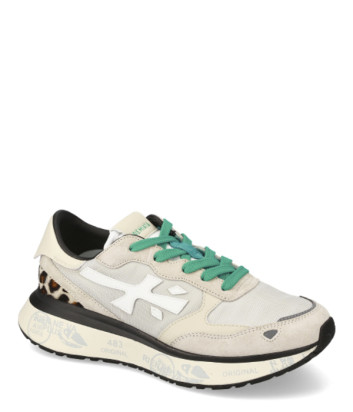 Кожаные кроссовки PREMIATA Lauryn 7480 на платформе бежевые с принтом