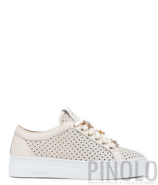 Кроссовки с декором STOKTON 140-D в перфорированной коже бежевые