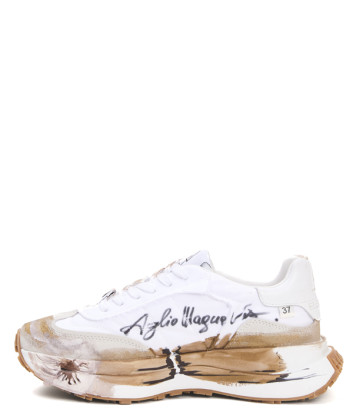 Кожаные кроссовки ELENA IACHI Space с бежевым цветочным принтом