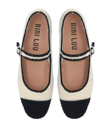 Балетки связанные крючком BIBI LOU 657Z87VK с ремешком белые