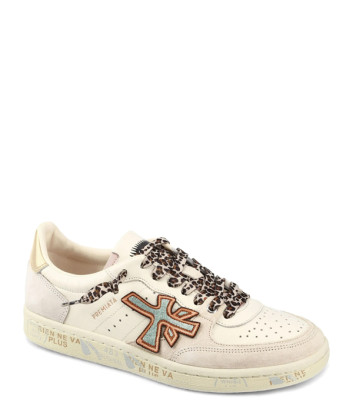 Кожаные кеды PREMIATA BSKT CLAYD 7317 с принтом молочные