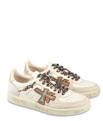 Кожаные кеды PREMIATA BSKT CLAYD 7317 с принтом молочные