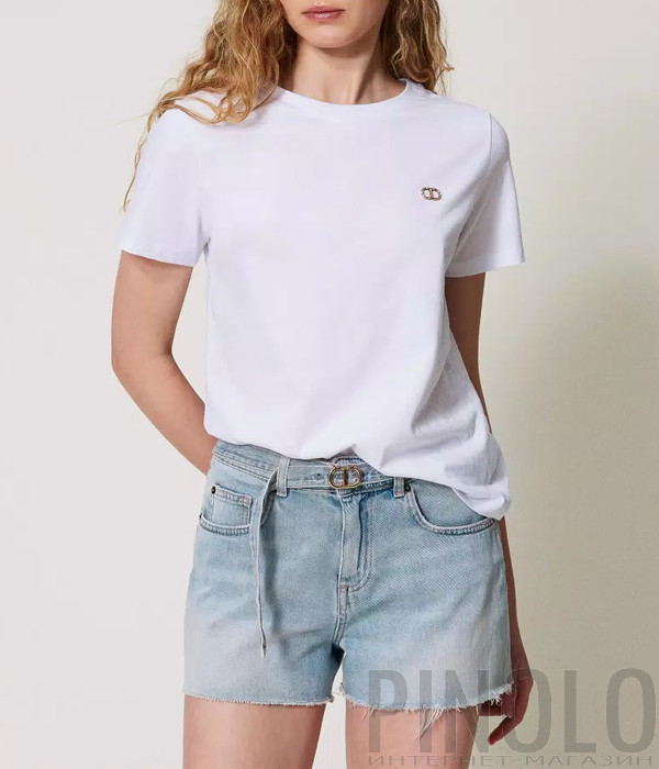 Футболка TWINSET 251TT2040 с логотипом и стразами белая