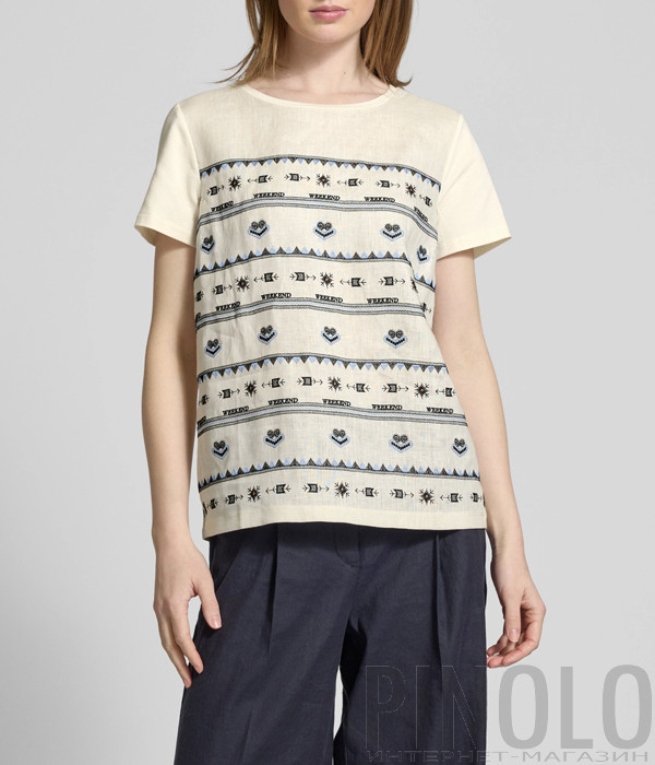 Бежевая футболка WEEKEND Max Mara BONDENO с цветной вышивкой спереди