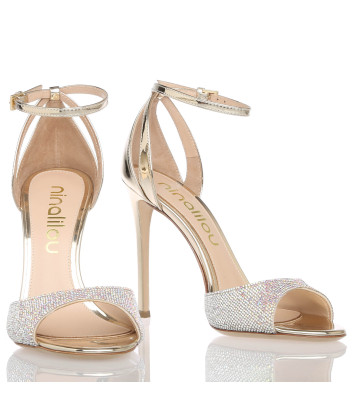 Кожаные босоножки NINALILOU 351022 в кристаллах золотые