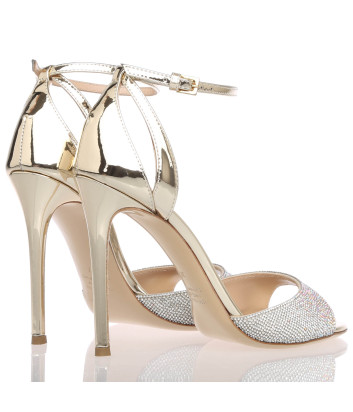 Кожаные босоножки NINALILOU 351022 в кристаллах золотые