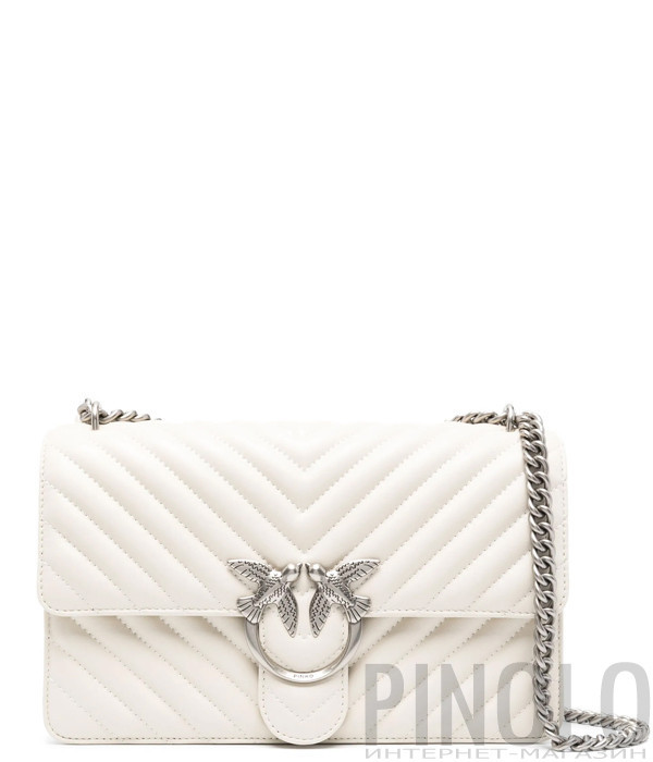 Сумка в стеганной коже PINKO Love One Classic 100941 с серебристой фурнитурой белая