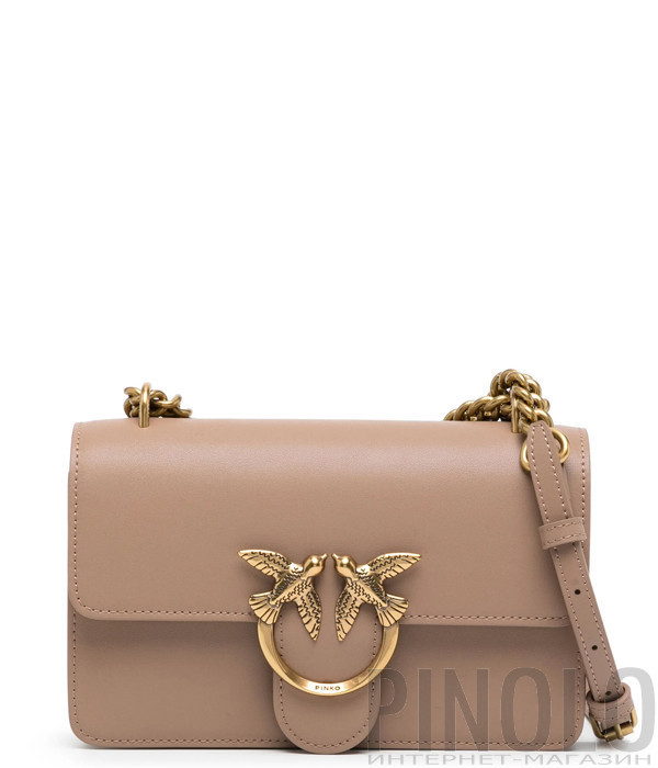 Сумка с золотистой фурнитурой PINKO Love One Mini 100074 в гладкой коже бежевая