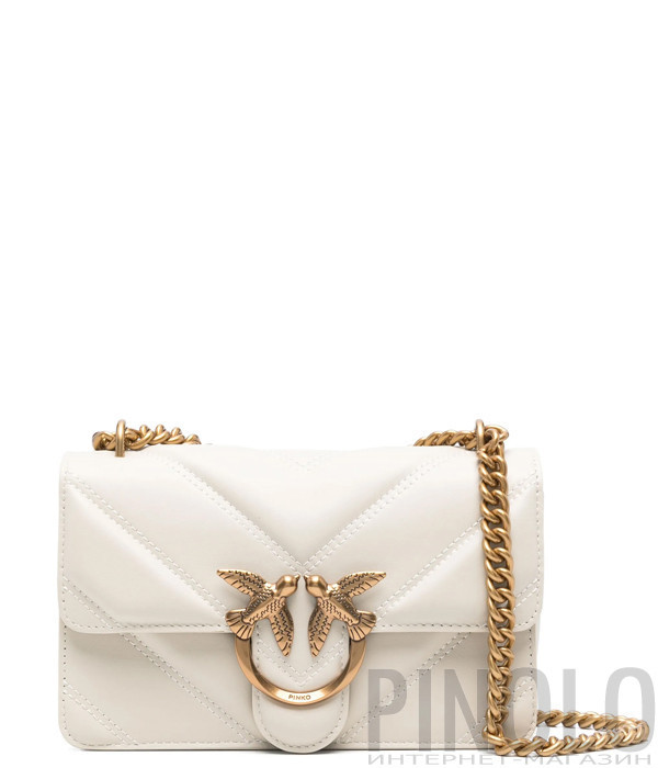 Сумка в стеганной коже PINKO Mini Love 104550 с золотистой фурнитурой кремовая