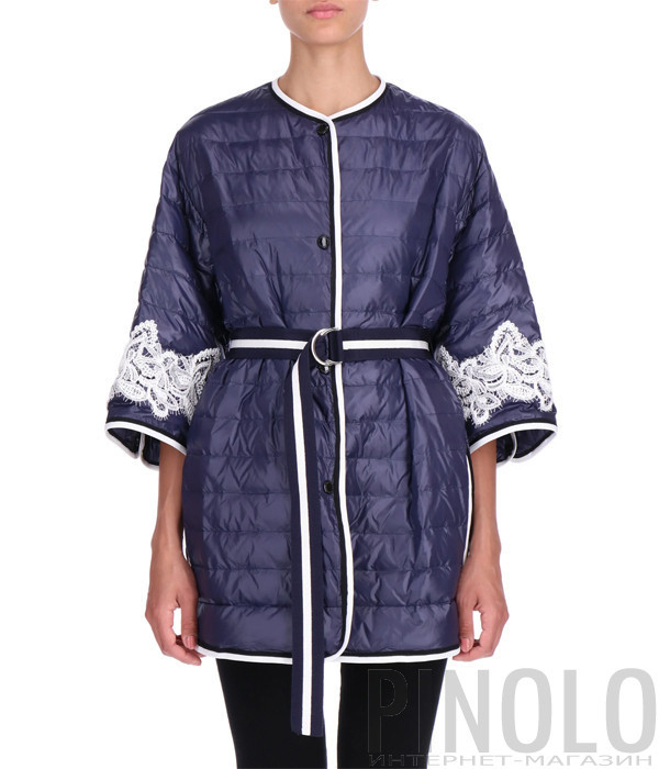 Тонкий пуховик ERMANNO FIRENZE D46EA002EM0 синий с черным кружевом