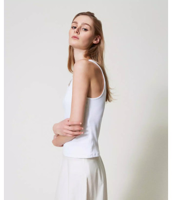 Топ из хлопка в рубчик TWINSET 251TT2400 с круглым вырезом белый