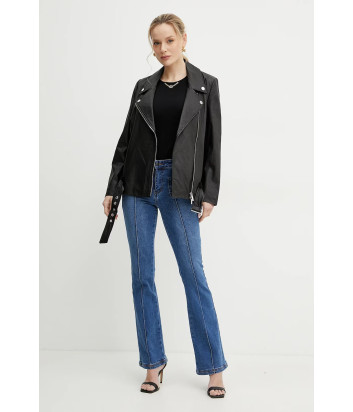 Топ из хлопка в рубчик TWINSET 251TT2400 с круглым вырезом черный