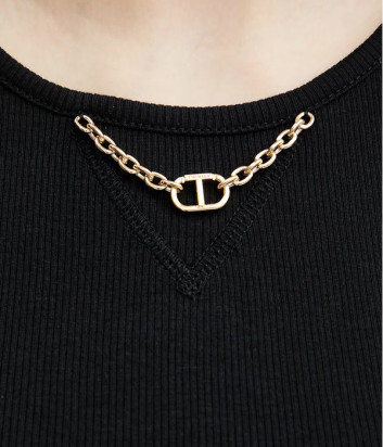 Топ из хлопка в рубчик TWINSET 251TT2400 с круглым вырезом черный