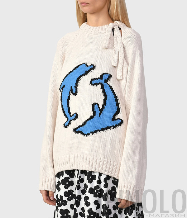 Бавовняний джемпер MSGM 3841MDM205 прикрашений принтом з дельфінами