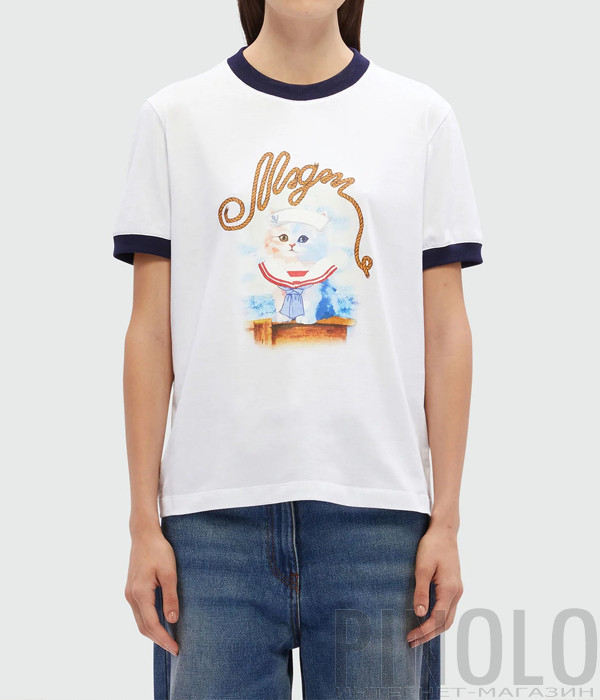 Футболка MSGM 3841MDM152 з принтом Sailor Kitten біла