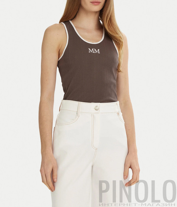 Майка бавовняна MAX MARA Leisure Sax з логотипом коричнева