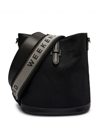 Сумка-відро із бавовняного полотна WEEKEND Max Mara Domizia зі шкіряними деталями чорна