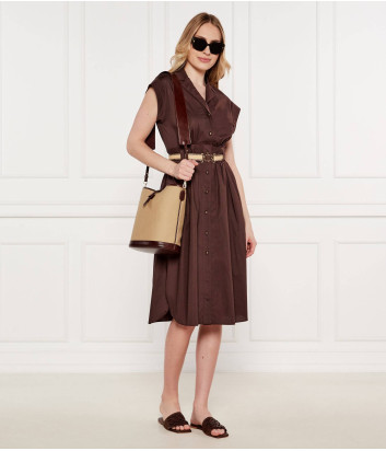 Сумка-ведро из хлопкового холста WEEKEND Max Mara Domizia с кожаными деталями бежевая