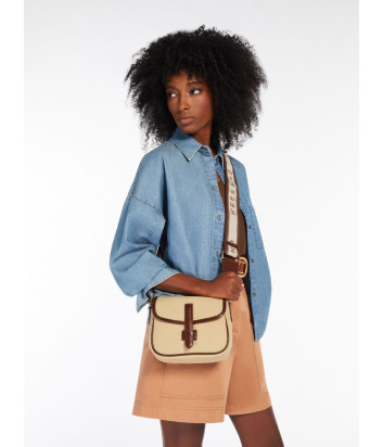 Сумка через плечо из холста WEEKEND Max Mara GAPNEW с кожаными деталями бежевая