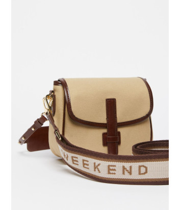 Сумка через плечо из холста WEEKEND Max Mara GAPNEW с кожаными деталями бежевая