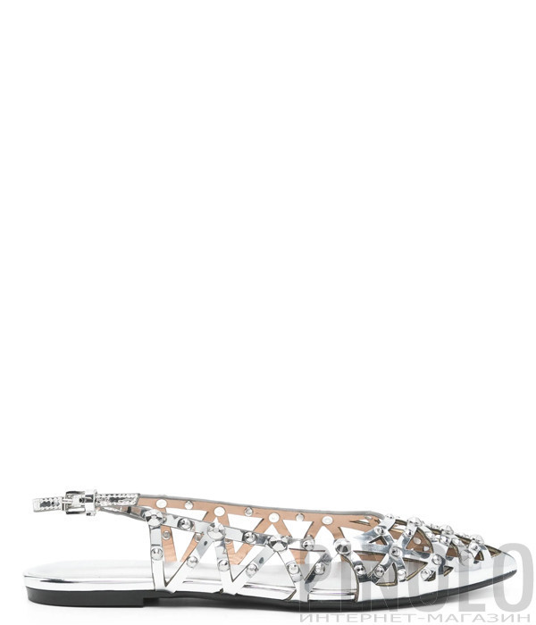 Кожаные балетки ASH Bazaar M-150144-005 с заклепками серебристые