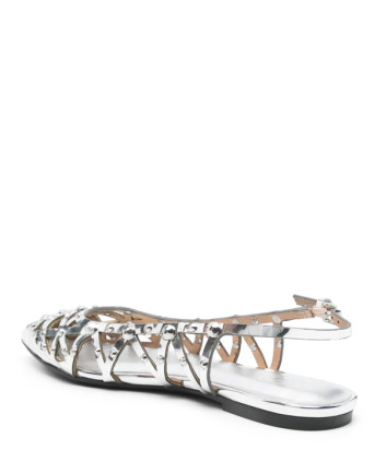 Кожаные балетки ASH Bazaar M-150144-005 с заклепками серебристые