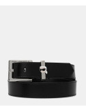 Кожаный ремень KARL LAGERFELD Ikonik A2W33065 с серебристой фурнитурой черный