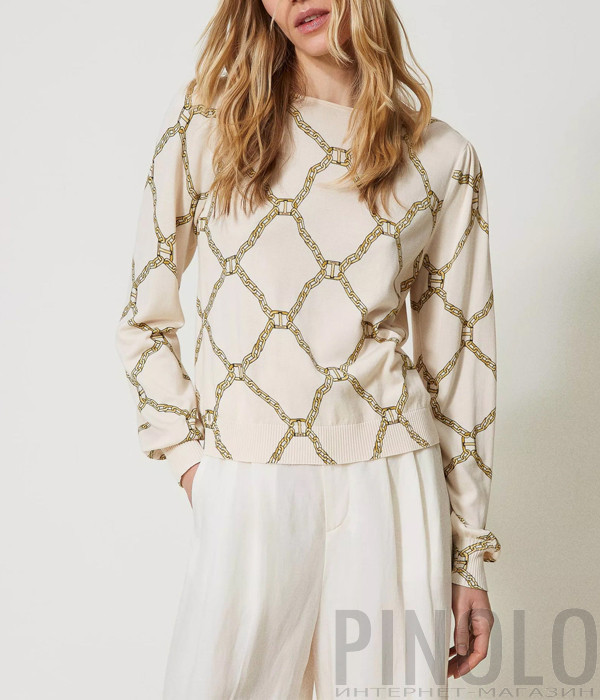 Свитер TWINSET 241TP3551 с принтом цепочки молочный