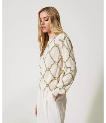 Свитер TWINSET 241TP3551 с принтом цепочки молочный