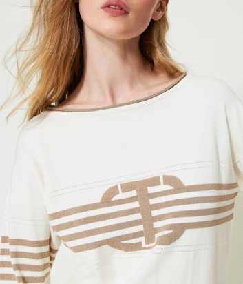 Свитер свободного кроя TWINSET 241TP3191 с логотипом бежевый