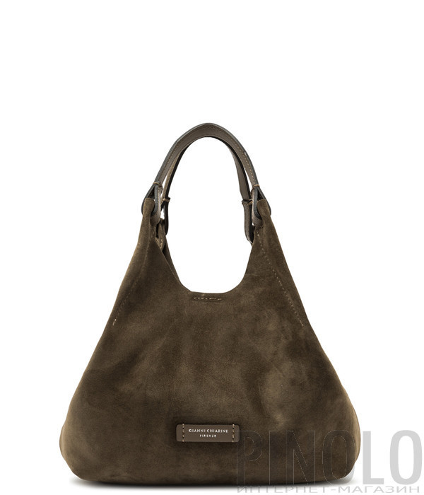 Сумка из мягкой замши GIANNI CHIARINI DUA 9779 серо-коричневая