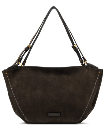 Сумка из замши GIANNI CHIARINI BLOOM 12037 с контрастной строчкой коричневая
