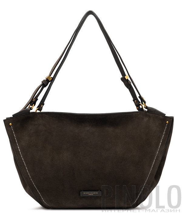 Сумка из замши GIANNI CHIARINI BLOOM 12037 с контрастной строчкой коричневая