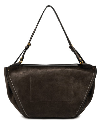 Сумка из замши GIANNI CHIARINI BLOOM 12037 с контрастной строчкой коричневая