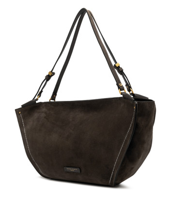 Сумка из замши GIANNI CHIARINI BLOOM 12037 с контрастной строчкой коричневая