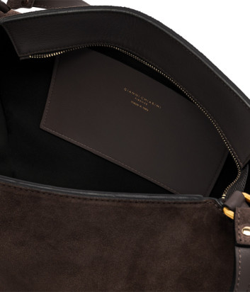Сумка из замши GIANNI CHIARINI BLOOM 12037 с контрастной строчкой коричневая